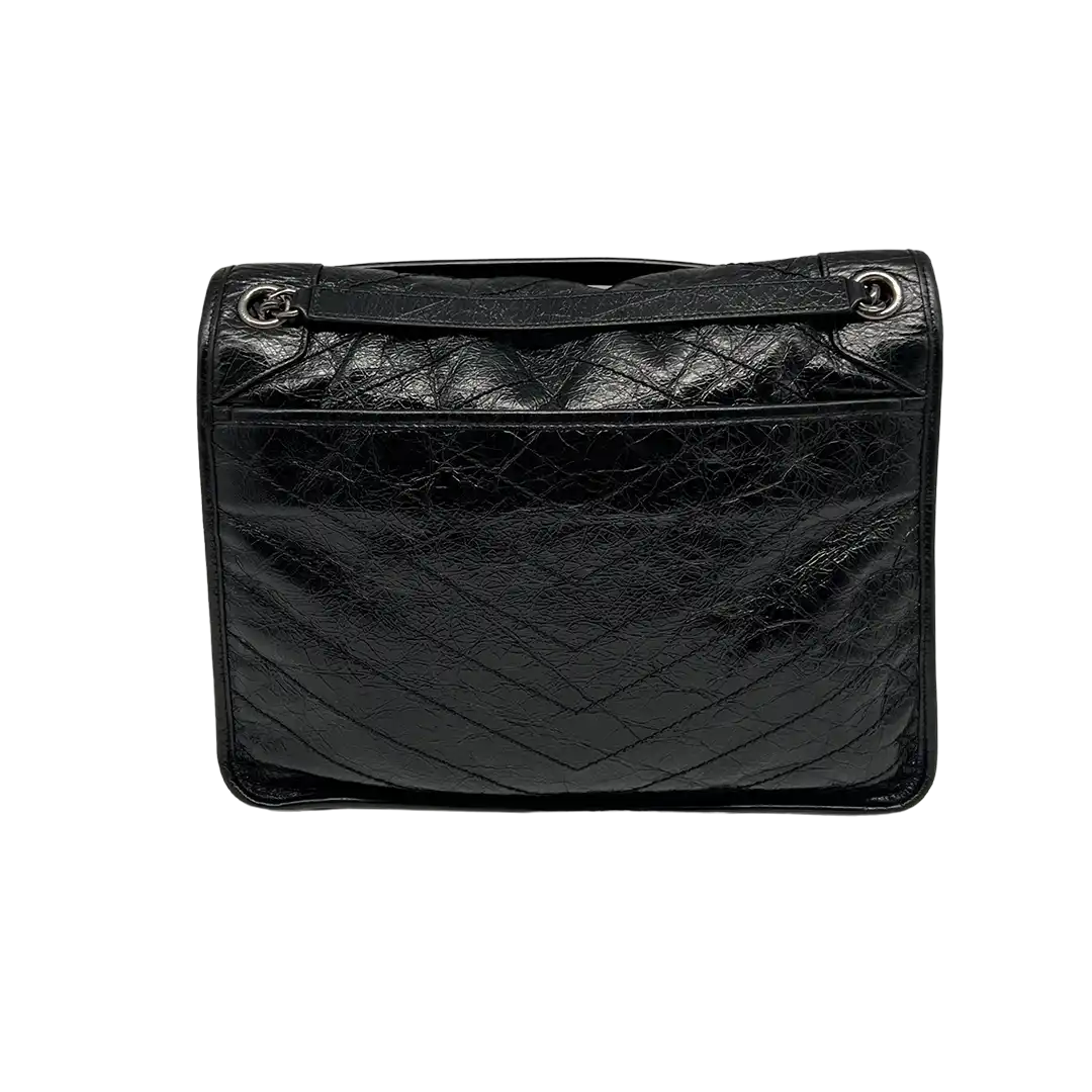 Saint Laurent Niki Large knittriges Vintage Leder schwarz / sehr gut Saint Laurent