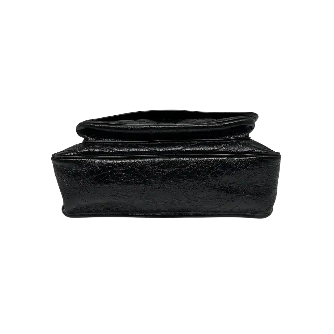 Saint Laurent Niki Large knittriges Vintage Leder schwarz / sehr gut Saint Laurent