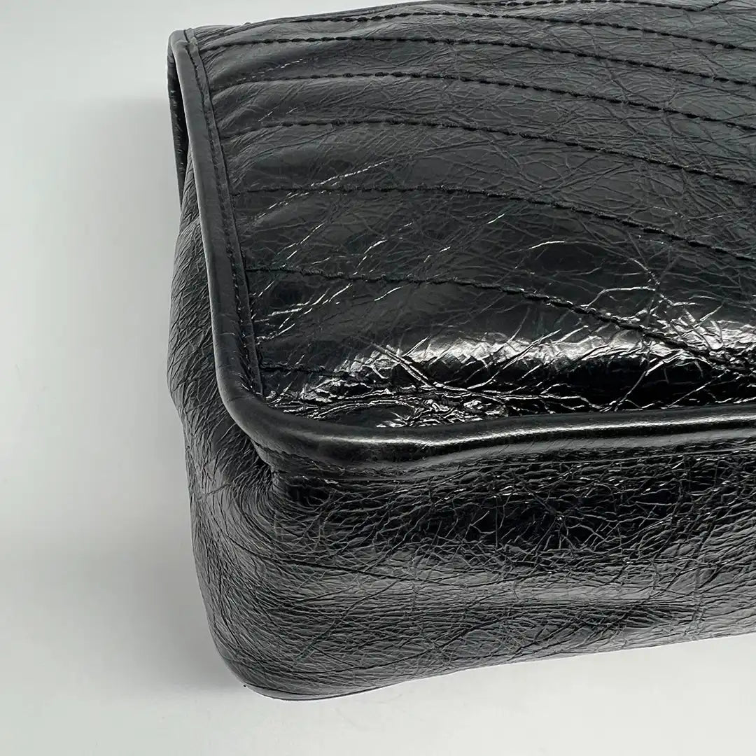 Saint Laurent Niki Large knittriges Vintage Leder schwarz / sehr gut Saint Laurent