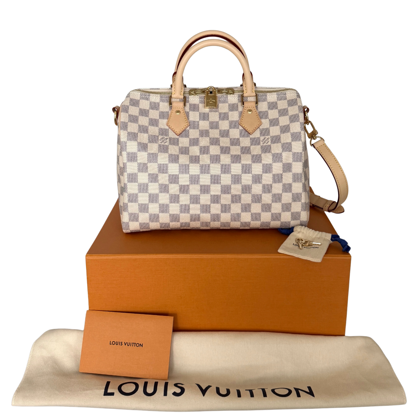 Louis Vuitton Speedy 30 mit Schulterriemen mit Schulterriemen Damier Azur Canvas N40592 Beige Fullset / neuwertig Louis Vuitton