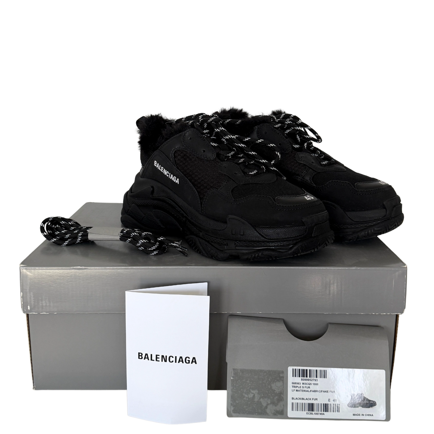 Balenciaga Triple S Kunstfell Größe 40 Schwarz / neuwertig Balenciaga