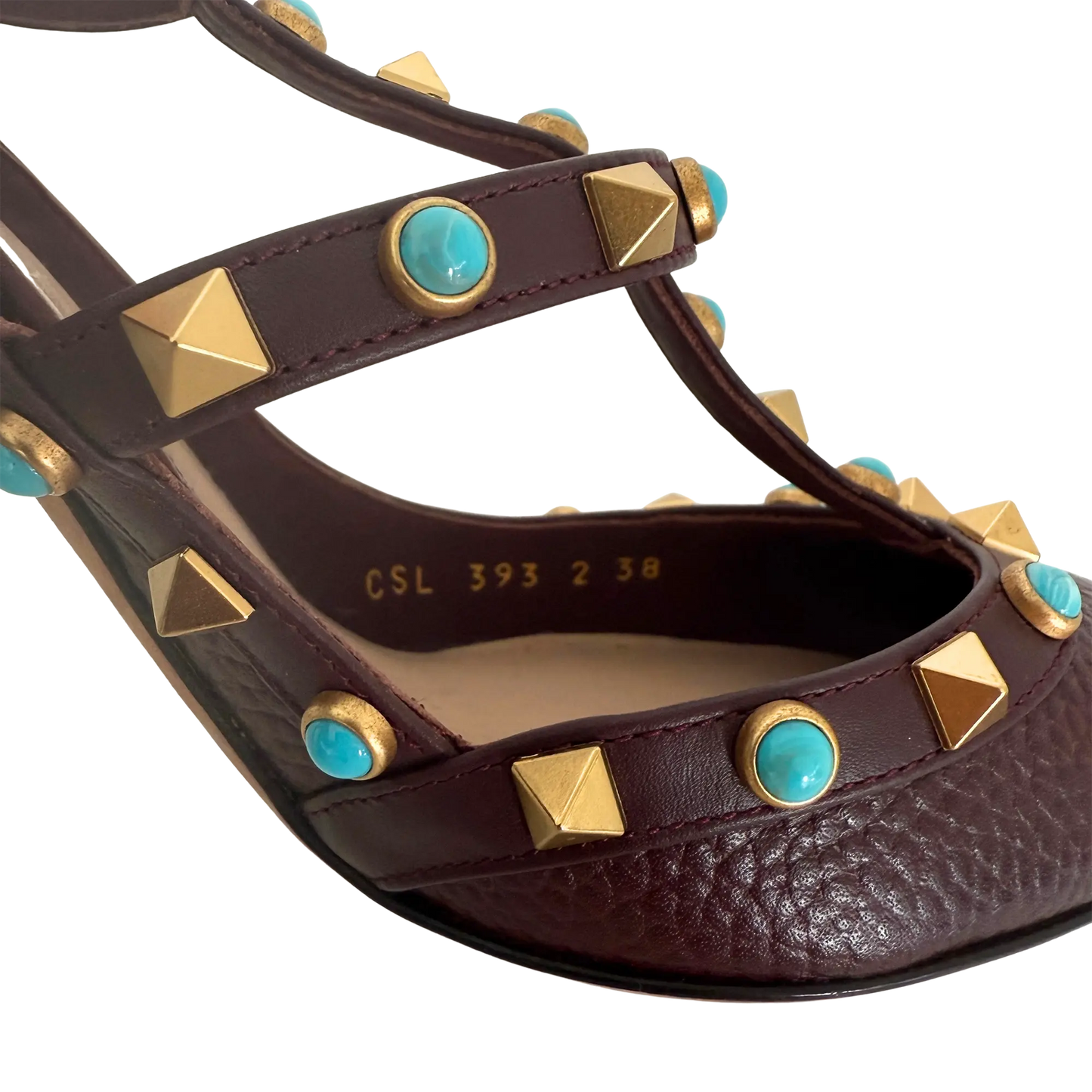 Valentino Rolling Rockstud T-Strap Pumps bordeaux rot Größe 38 / sehr gut Valentino