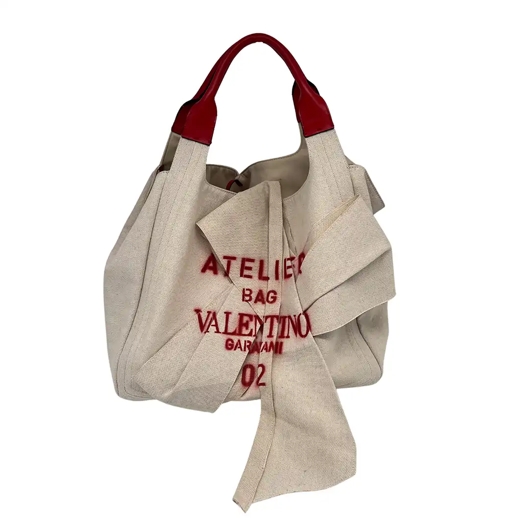 Valentino Garavani Atelier Bag 02 bedruckte Tote Bag aus Canvas mit Lederbesatz / neuwertig Valentino