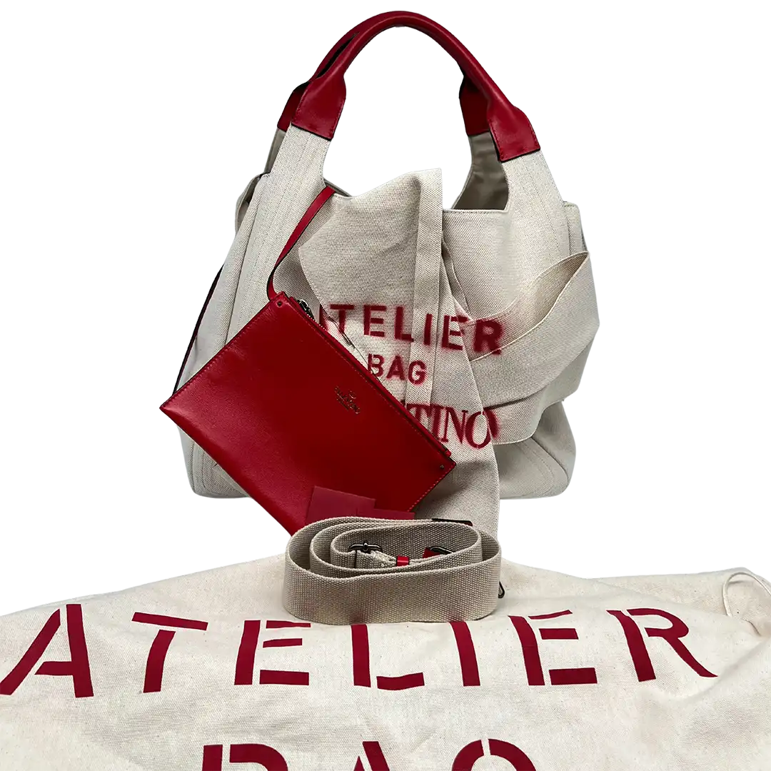 Valentino Garavani Atelier Bag 02 bedruckte Tote Bag aus Canvas mit Lederbesatz / neuwertig Valentino