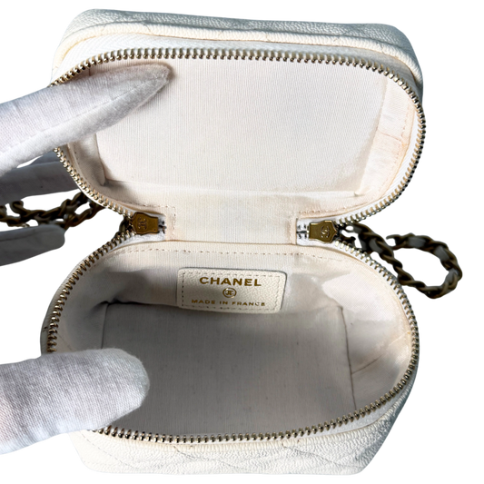 Chanel Mini Top Handle Vanity Tasche Weiß / sehr gut Chanel