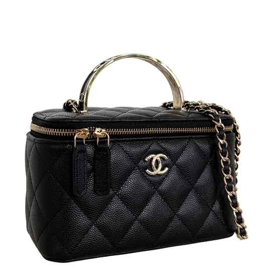 Chanel Vanity A Chain Kaviarleder goldene Hardware Schwarz / sehr gut Chanel