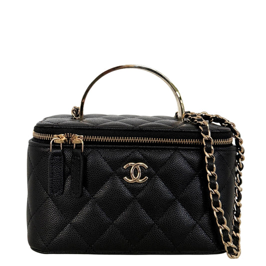Chanel Vanity A Chain Kaviarleder goldene Hardware Schwarz / sehr gut Chanel