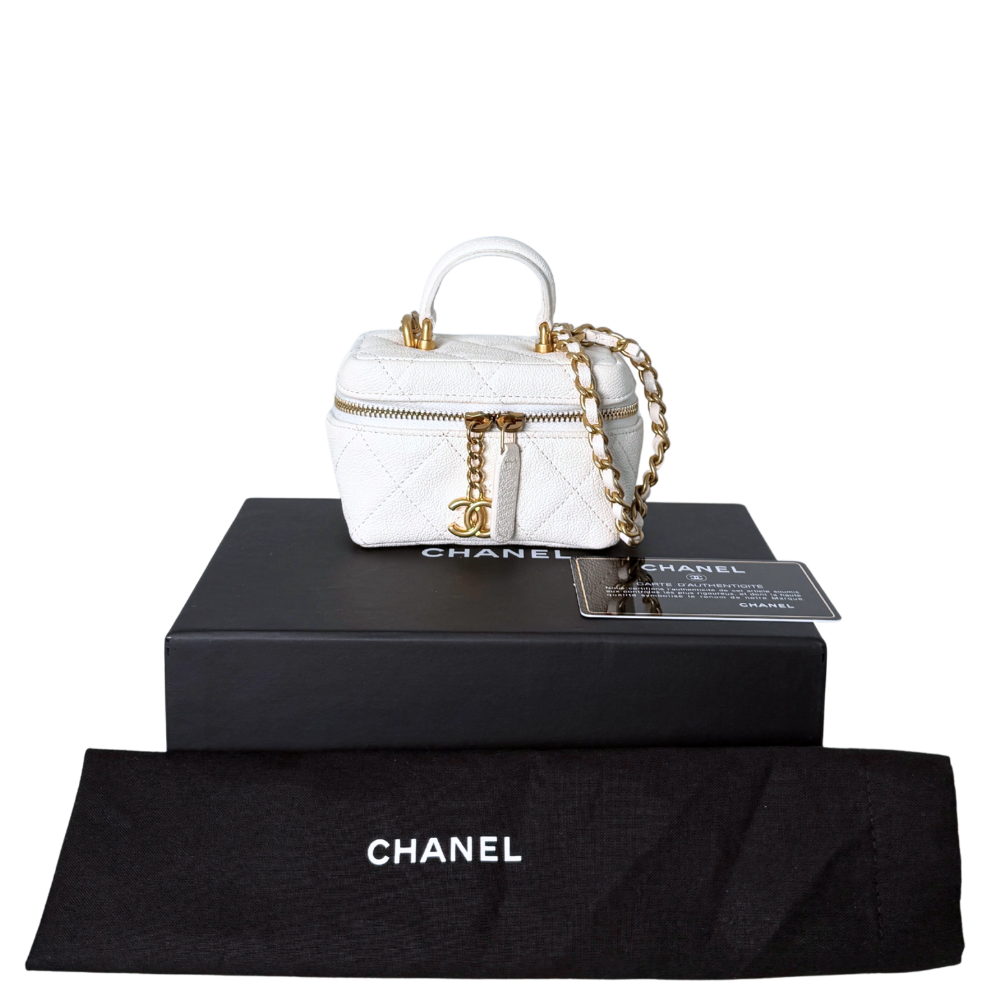 Chanel Mini Top Handle Vanity Tasche Weiß / sehr gut Chanel