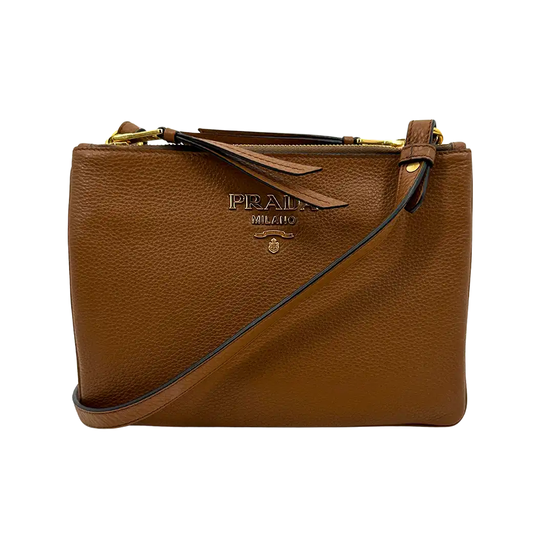 Prada Vitello Phenix Cannella braune Leder Crossbody Tasche neuwertig