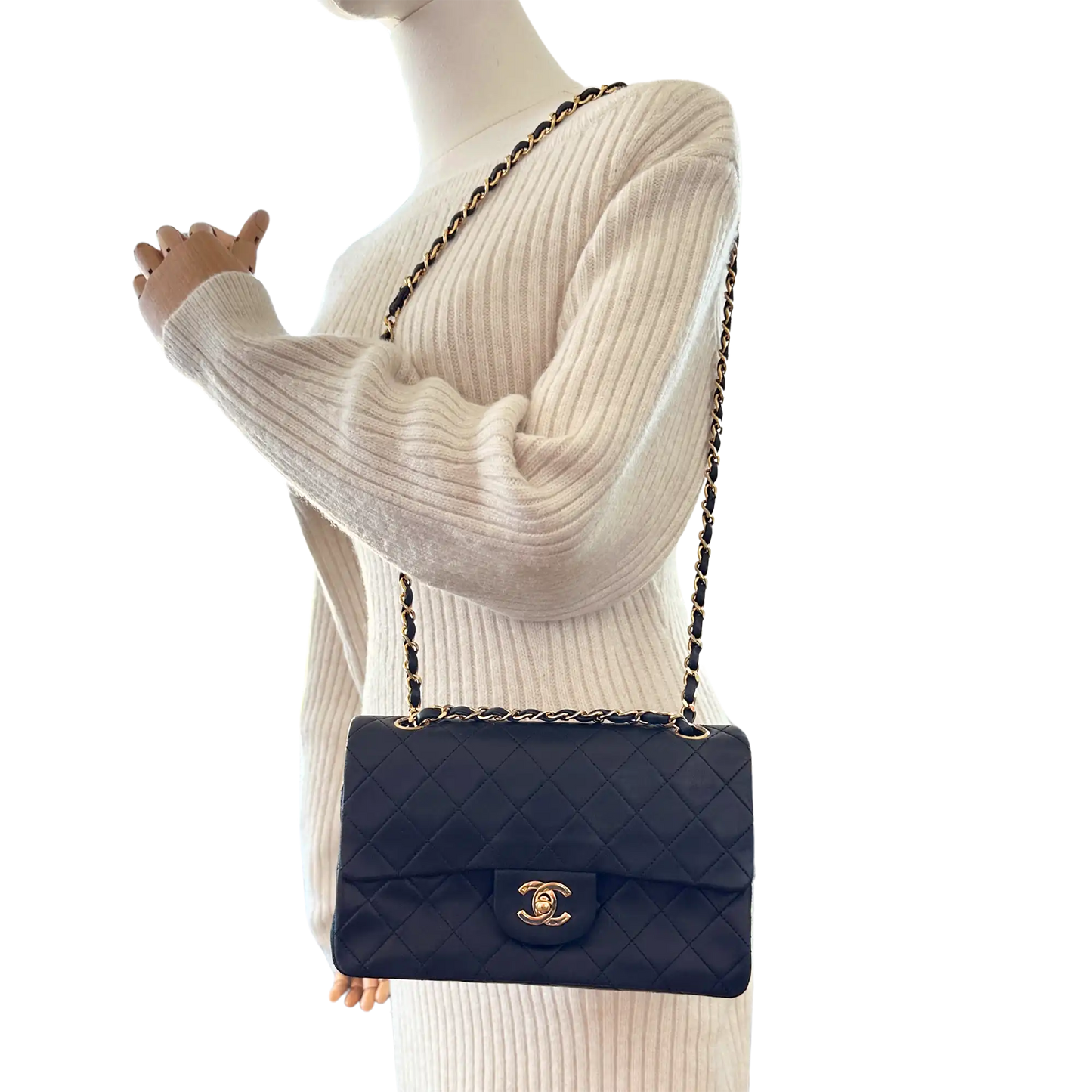 Chanel Timeless Vintage Double Flap Bag Lammleder schwarz Small/ gut Chanel