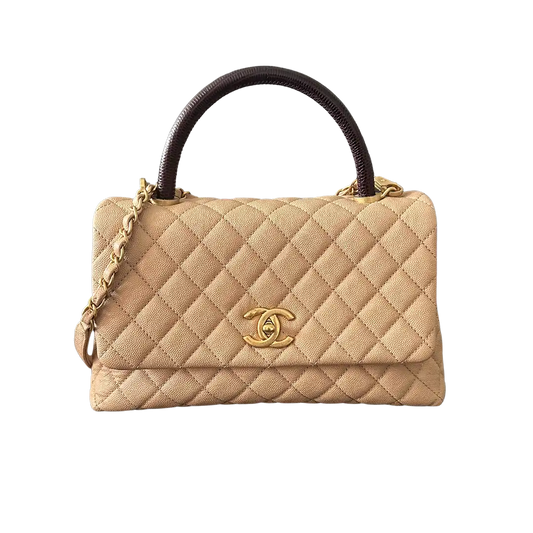 Chanel Coco Handle Medium Beige Caviar Leder Echsengriff Fullset / sehr gut Chanel