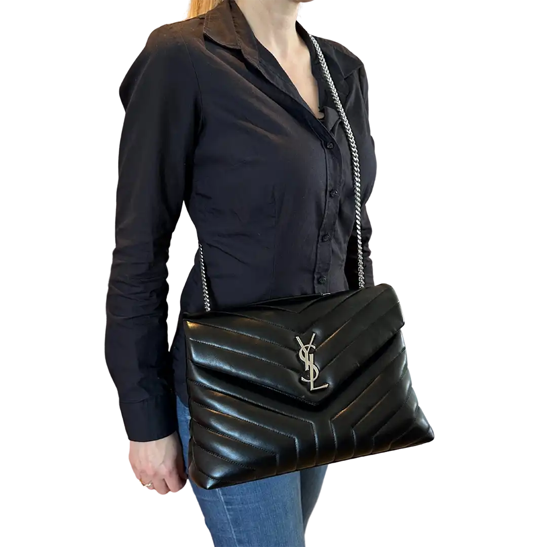 Saint Laurent YSL LouLou Medium Leder schwarz silberne Hardware / sehr gut Saint Laurent