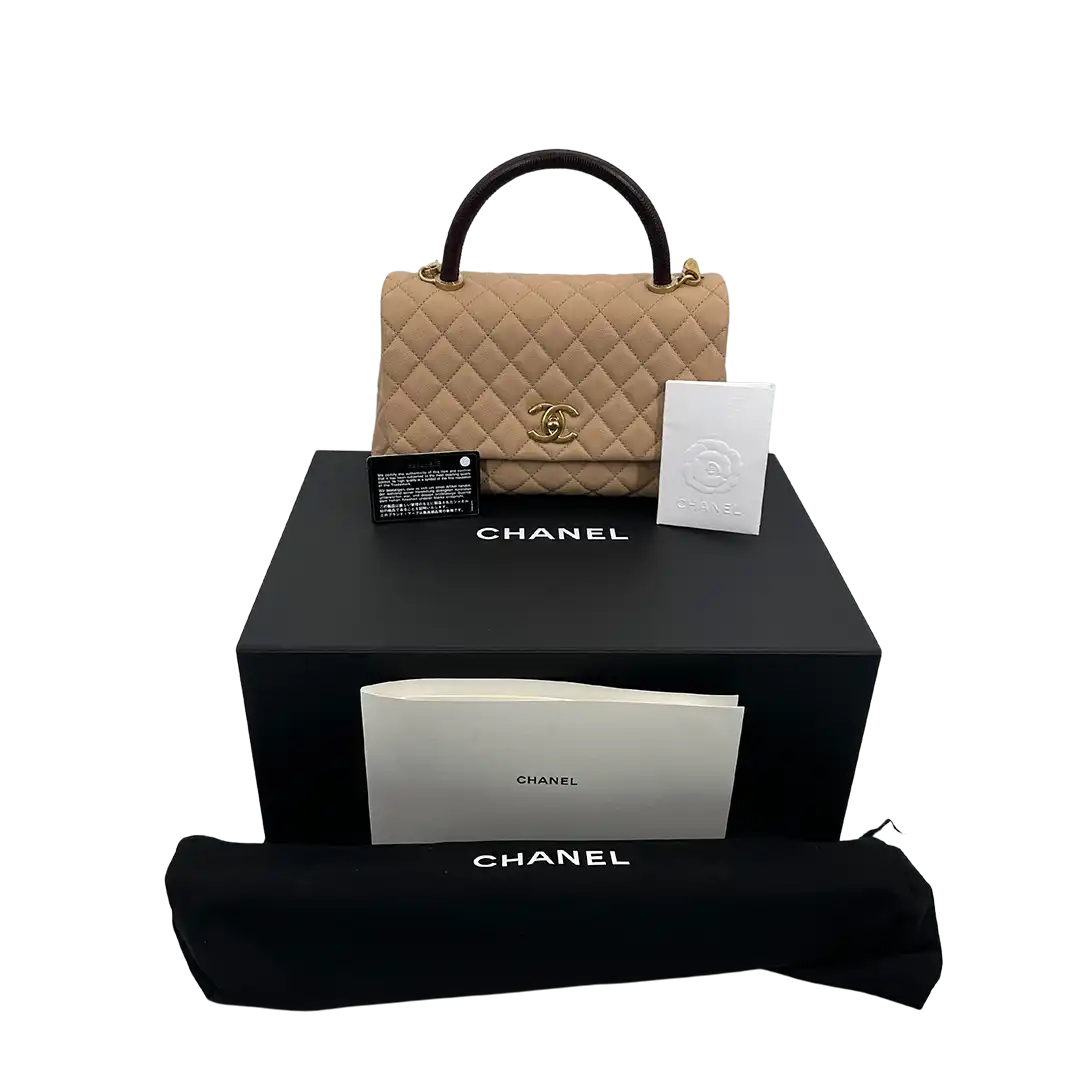 Chanel Coco Handle Medium Beige Caviar Leder Echsengriff Fullset / sehr gut Chanel