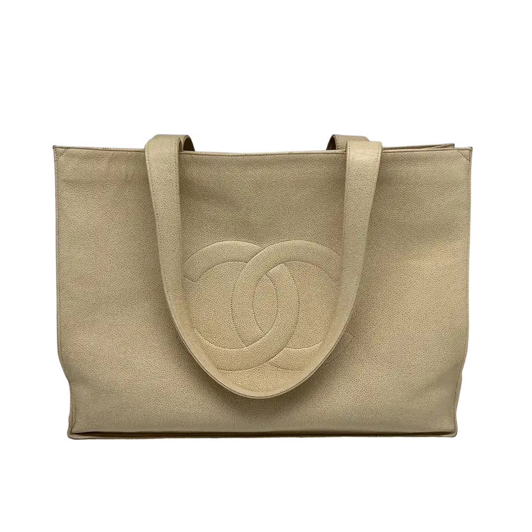 Chanel Vintage Shopper Tasche Kaviar Leder beige / akzeptabel Chanel