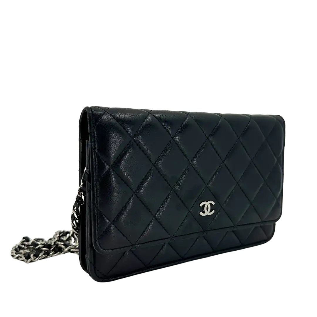 Chanel Wallet on Chain Bag Lammleder Leder schwarz silberne Hardware / gut Chanel