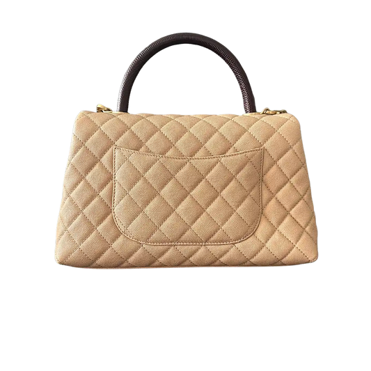 Chanel Coco Handle Medium Beige Caviar Leder Echsengriff Fullset / sehr gut Chanel