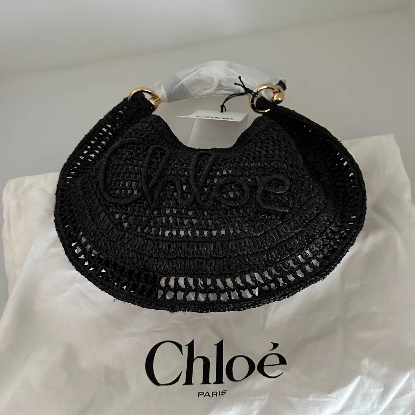 Chloé Summer Banana Hobo Bag aus geflocktenen Fasern schwarz / ungetragen Chloe
