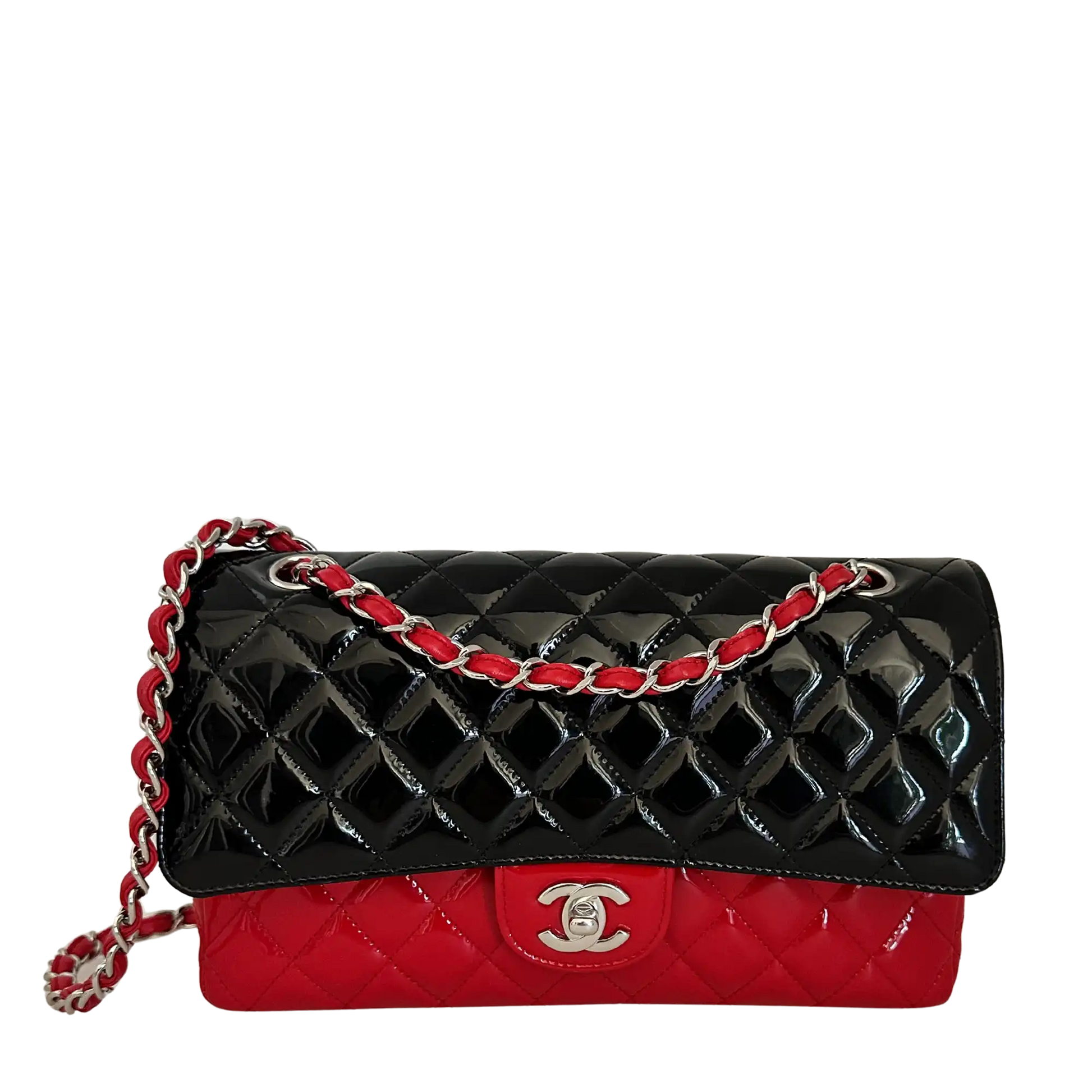 Chanel Medium Bicolor Quilted Patent Calfskin Double Flap Bag / neuwertig Chanel