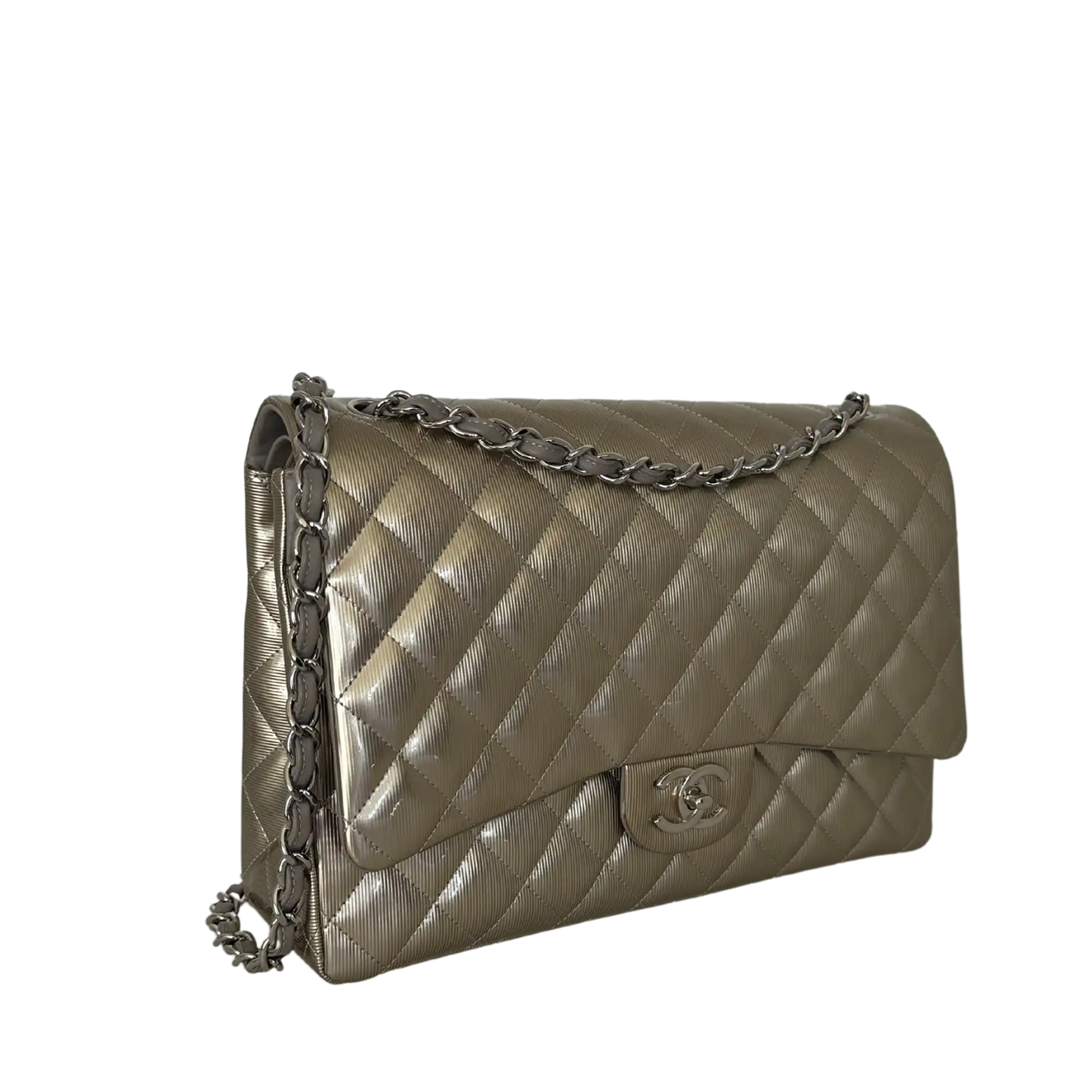 Chanel Timeless Maxi Double Flap Bag Champagner geprägtes Leder mit Iridescent-Finish selten / neuwertig Chanel