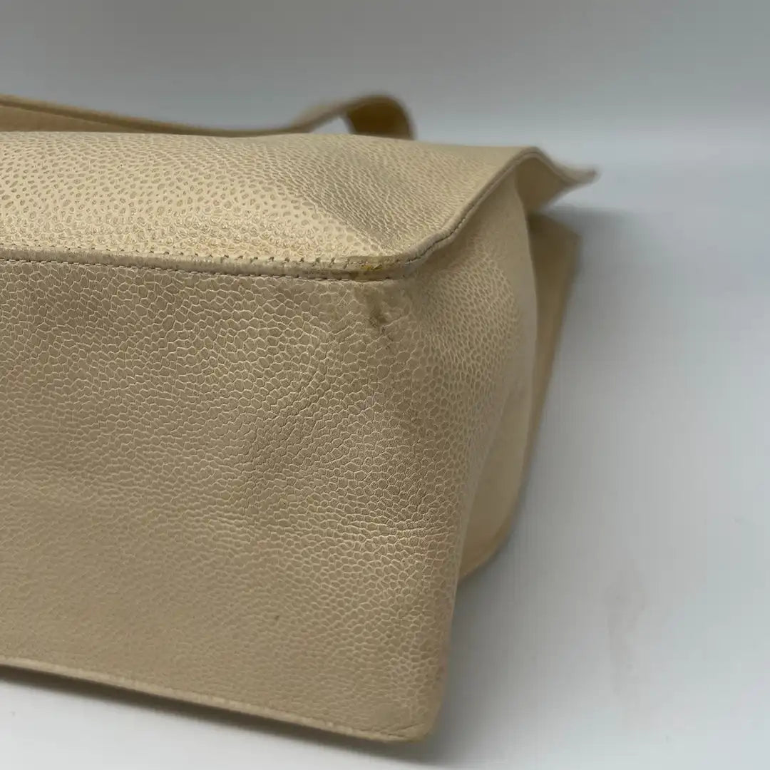 Chanel Vintage Shopper Tasche Kaviar Leder beige / akzeptabel Chanel