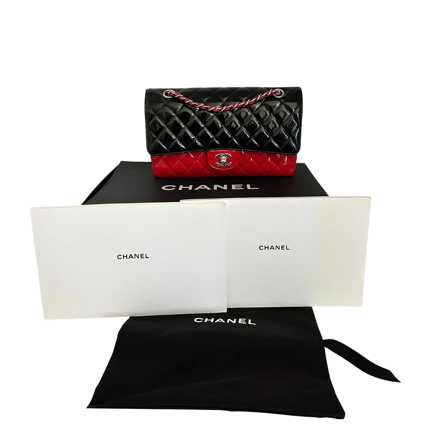 Chanel Medium Bicolor Quilted Patent Calfskin Double Flap Bag / neuwertig Chanel