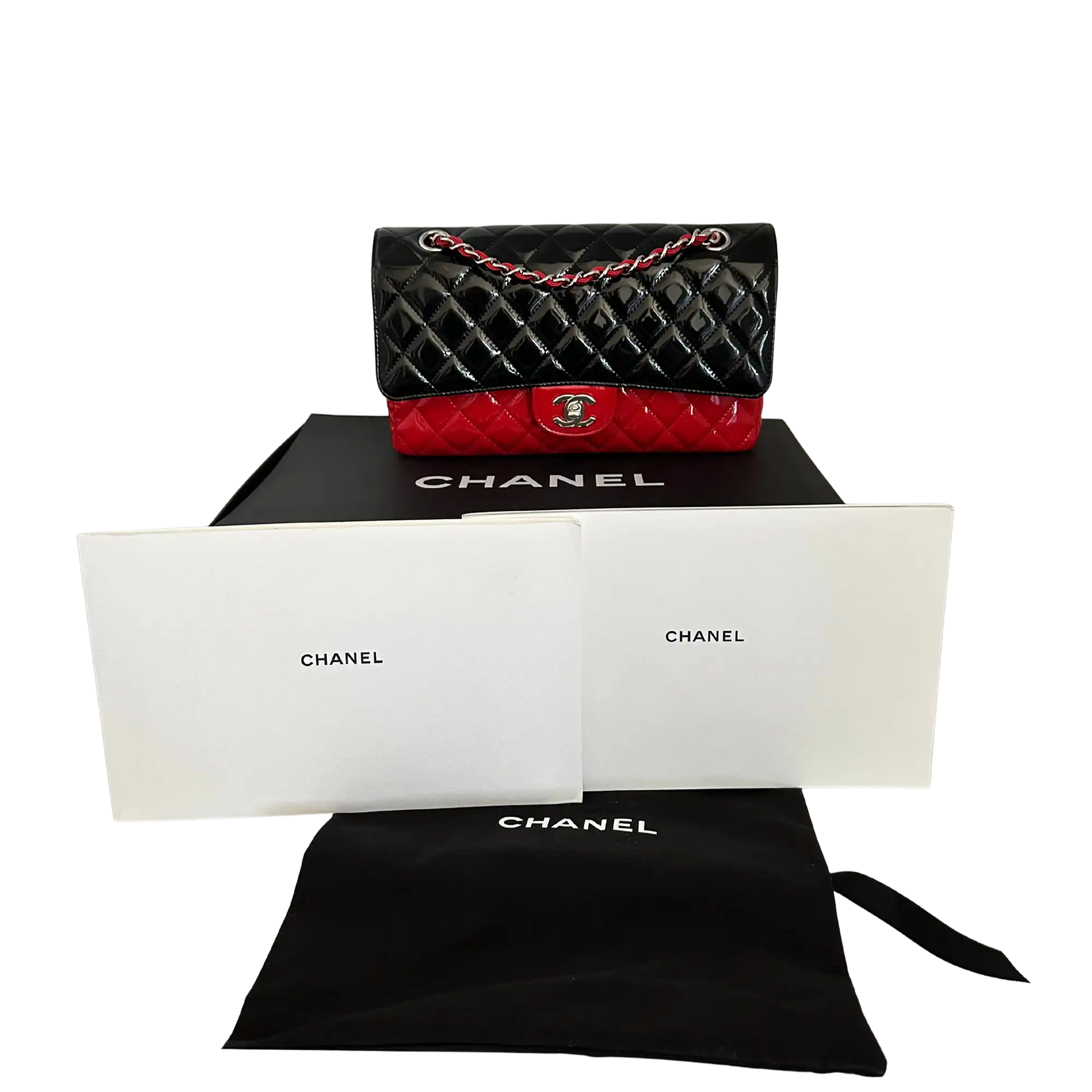 Chanel Medium Bicolor Quilted Patent Calfskin Double Flap Bag / neuwertig Chanel