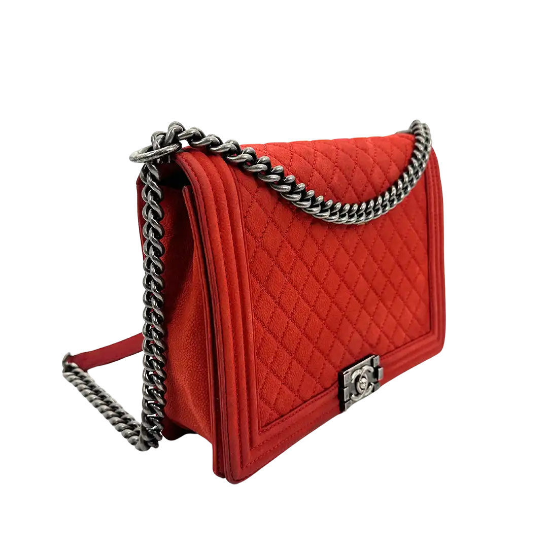 Chanel Boy Tasche Large Kaviar Wildleder rot / gut Chanel