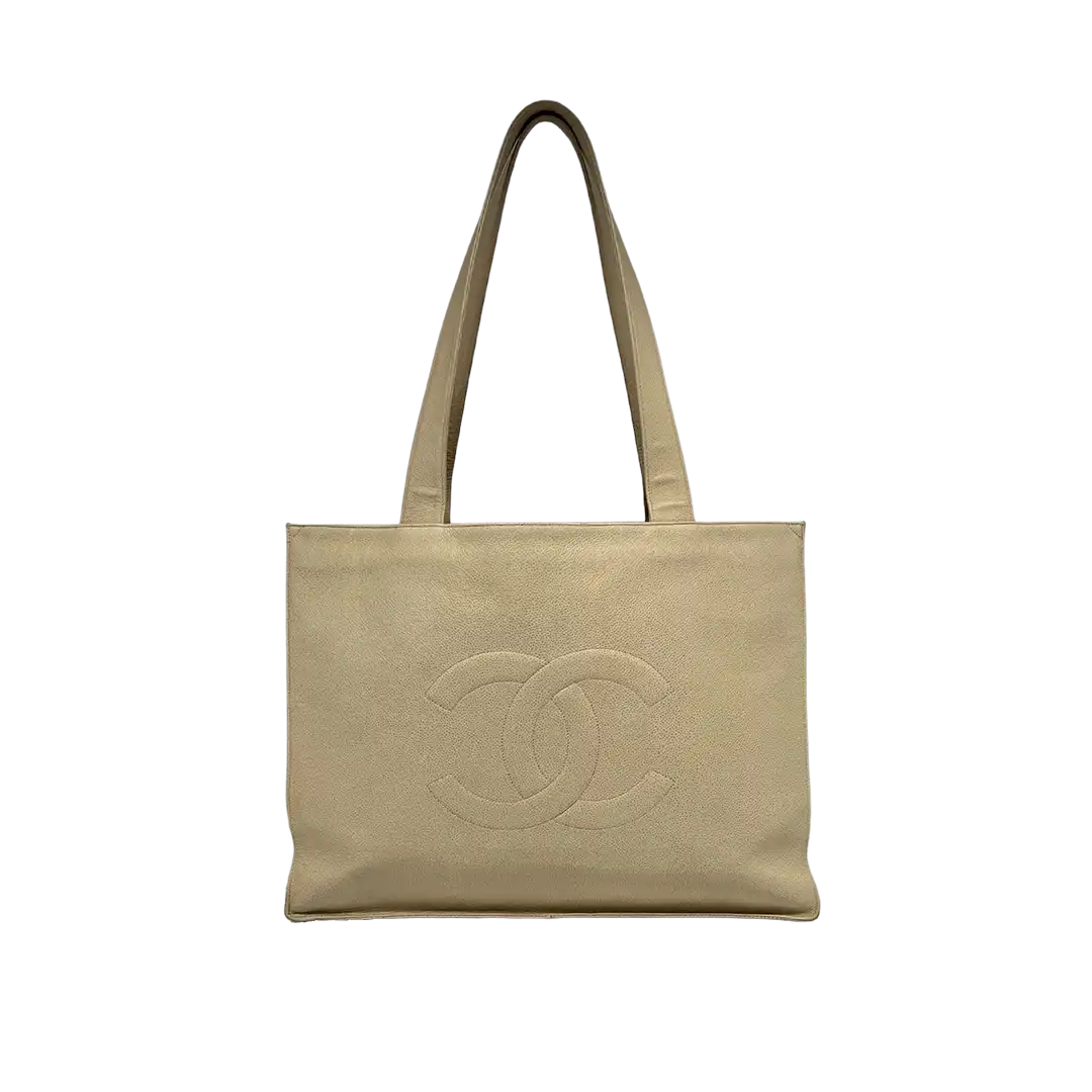 Chanel Vintage Shopper Tasche Kaviar Leder beige / akzeptabel Chanel