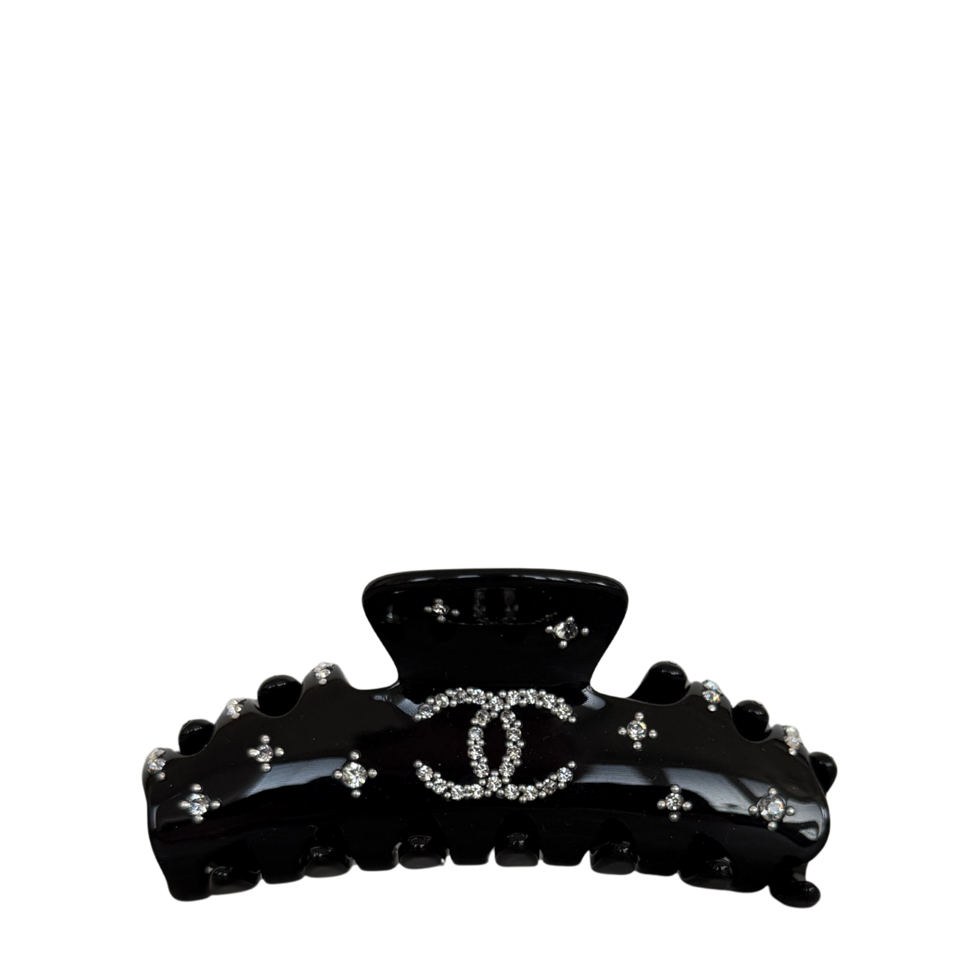 Chanel Resin Enamel Crystal CC Haarklammer schwarz / neuwertig Chanel