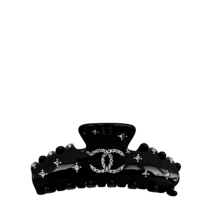 Chanel Resin Enamel Crystal CC Haarklammer schwarz / neuwertig Chanel