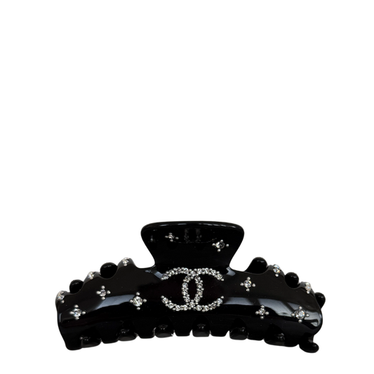 Chanel Resin Enamel Crystal CC Haarklammer schwarz / neuwertig Chanel