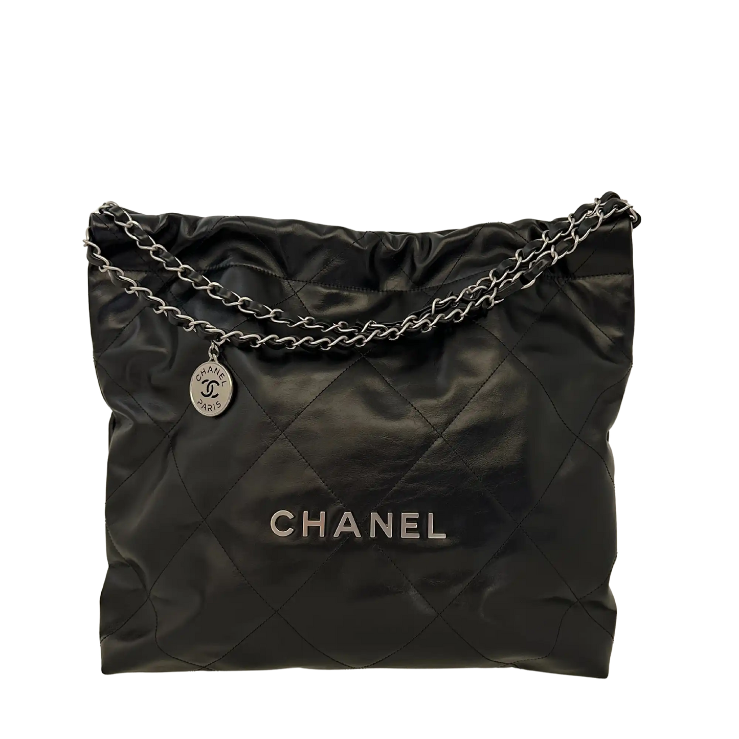 Chanel 22 mittelgoße Hobobag schwarz silberne Hardware 2024 Fullset / neuwertig Chanel