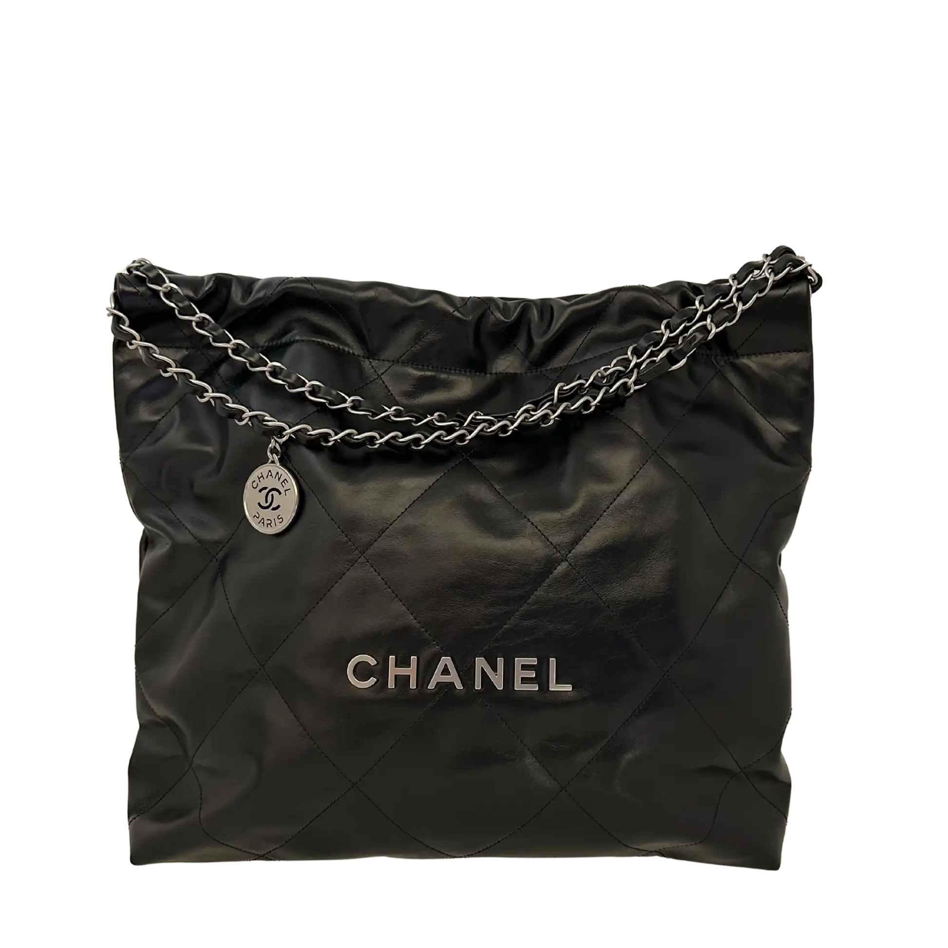 Chanel 22 mittelgoße Hobobag schwarz silberne Hardware 2024 Fullset / neuwertig Chanel