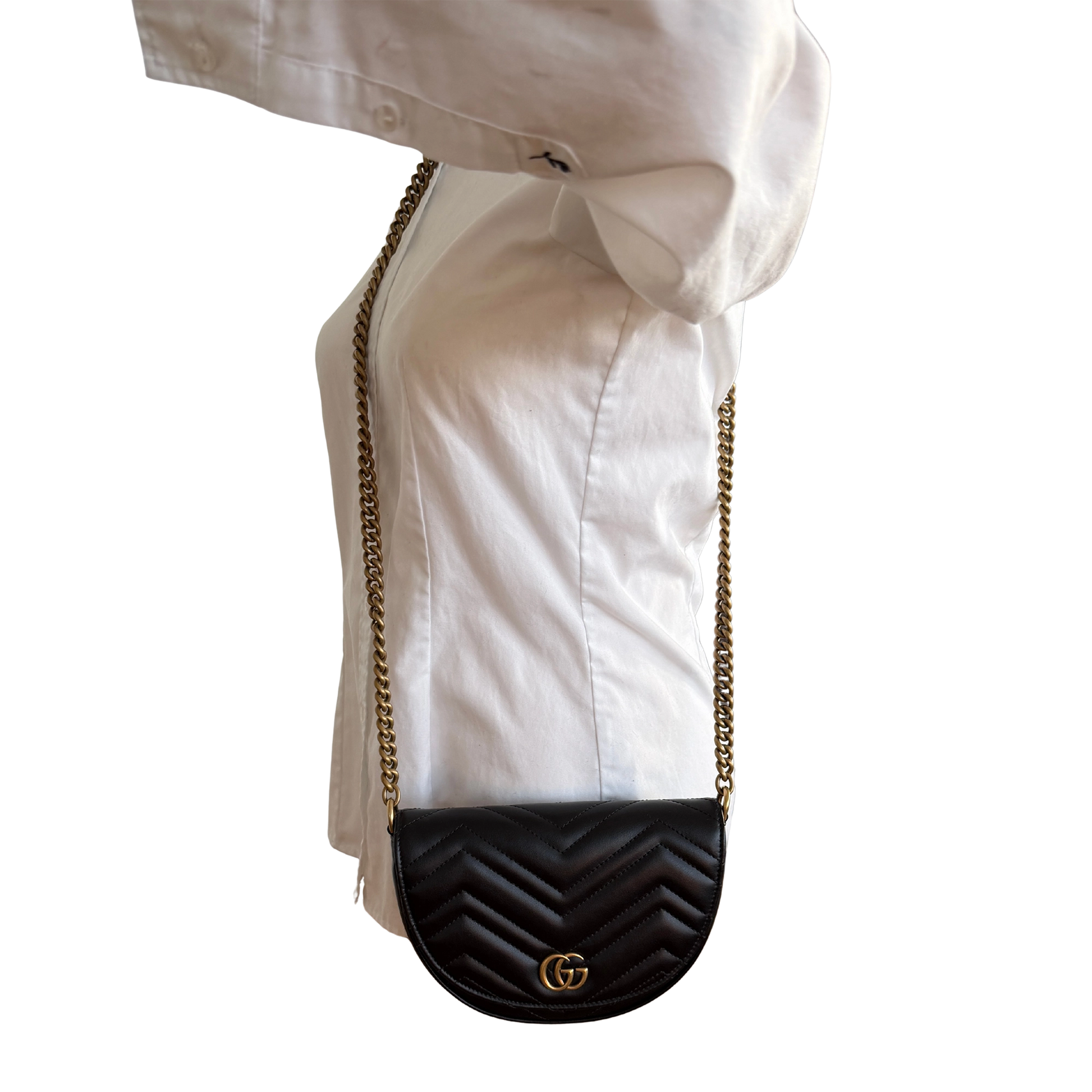 Gucci GG Marmont Half Moon Flap Leder schwarz / neuwertig Gucci