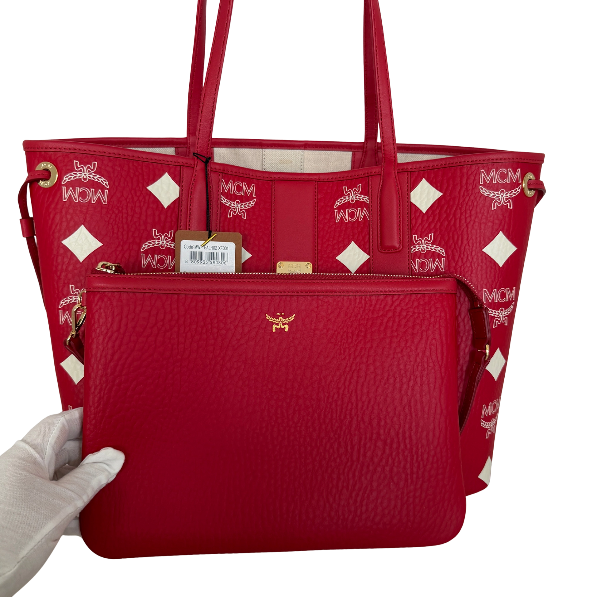 MCM Liz Shopper Visetos Canvas  rot weiss / neuwertig MCM