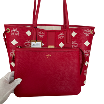 MCM Liz Shopper Visetos Canvas  rot weiss / neuwertig MCM