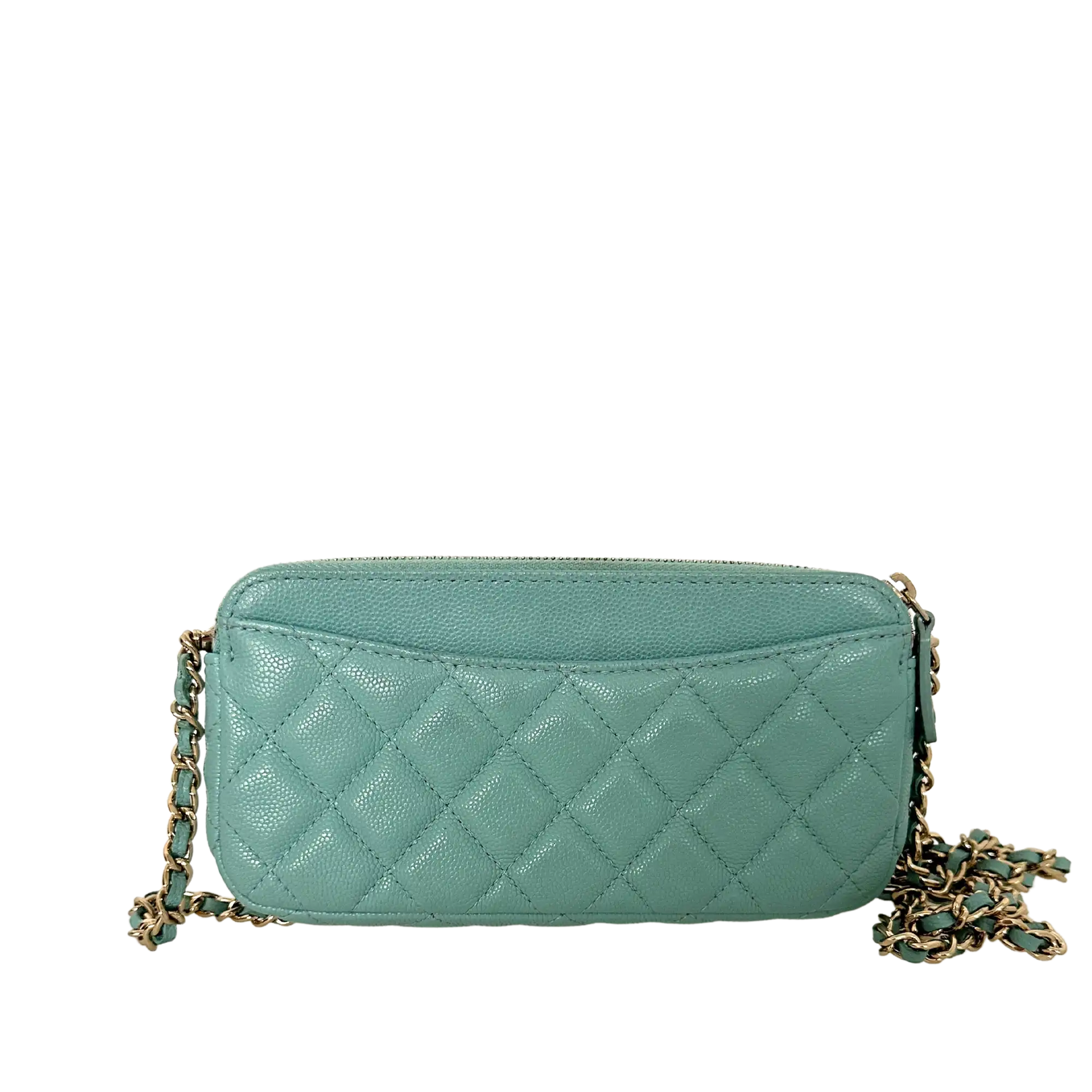 Chanel Double Zip Wallet on Chain light blue 2020 / sehr gut Echtheitscheck