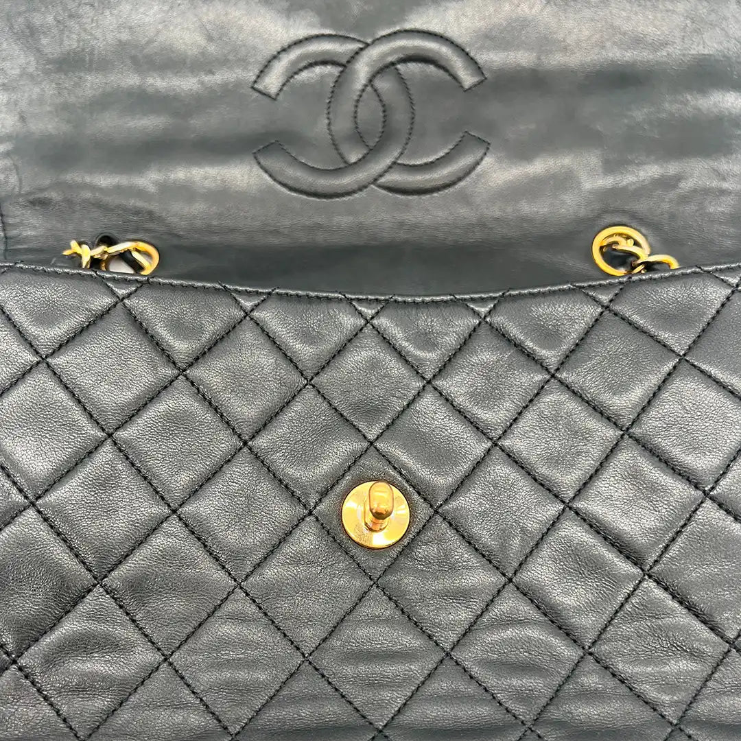 Chanel Diana Vintage Classic Chain Single Flap Lammleder schwarz 4