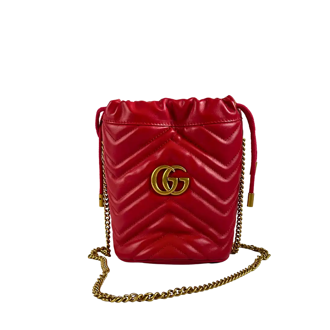 Gucci GG Marmont Leder Mini Bucket rot / sehr gut Gucci