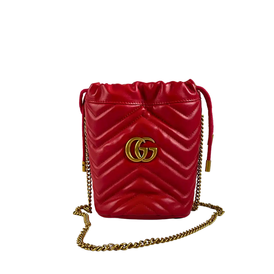 Gucci GG Marmont Leder Mini Bucket rot / sehr gut Gucci