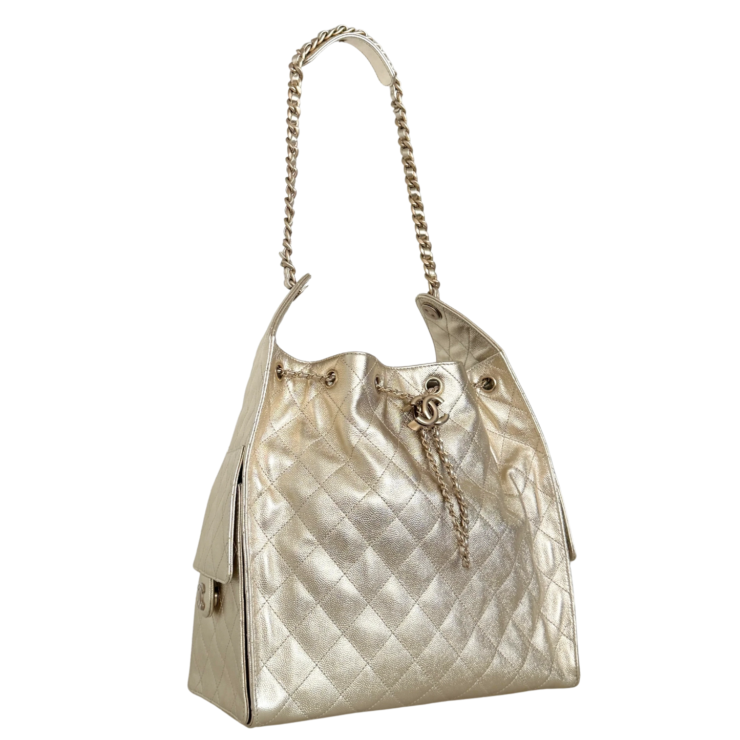 Chanel 25 Small Metallic Champagner Gold Fullset / neuwertig Chanel