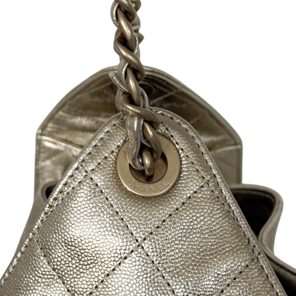 Chanel 25 Small Metallic Champagner Gold Fullset / neuwertig Chanel