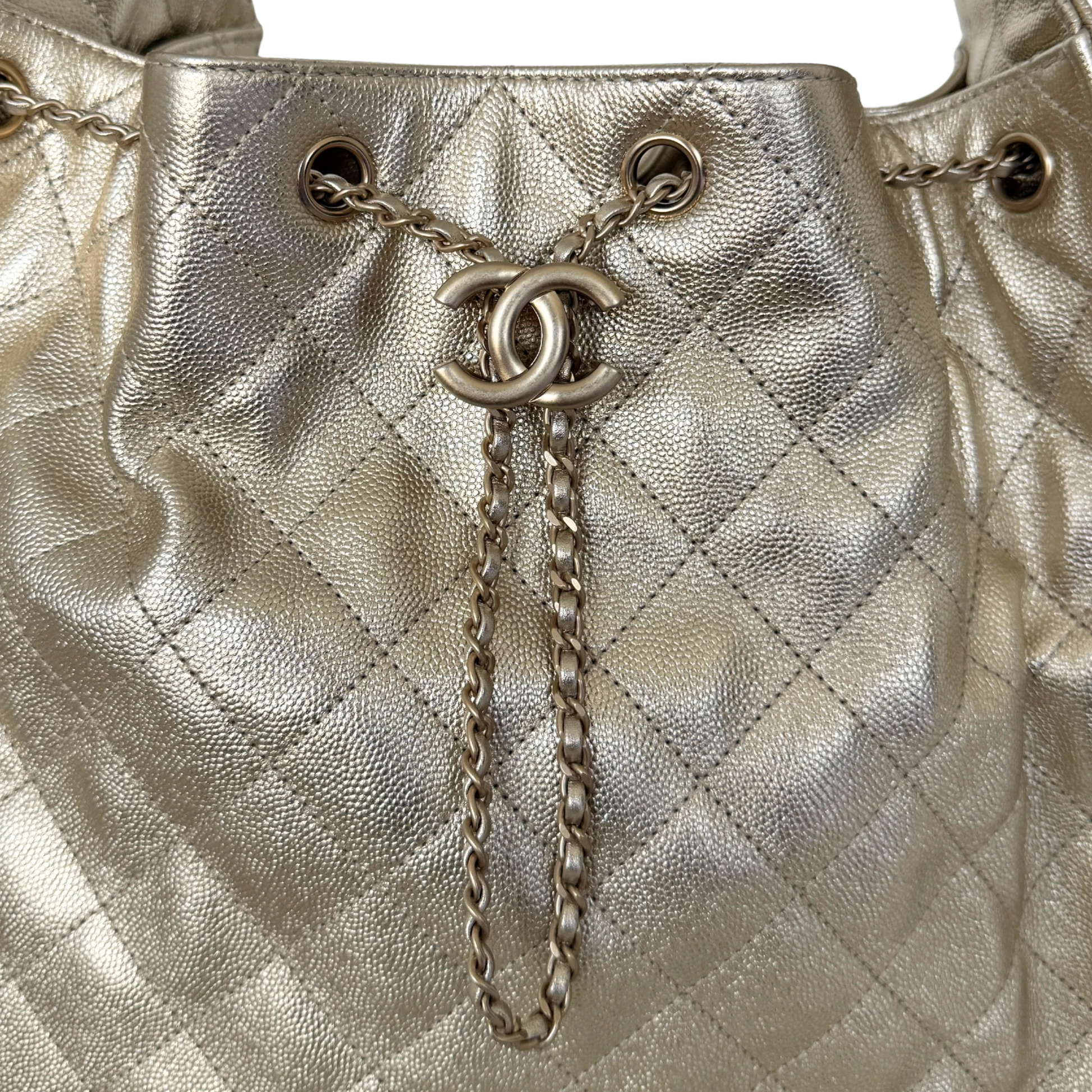 Chanel 25 Small Metallic Champagner Gold Fullset / neuwertig Chanel