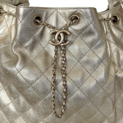 Chanel 25 Small Metallic Champagner Gold Fullset / neuwertig Chanel