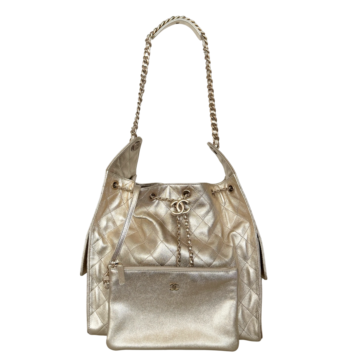 Chanel 25 Small Metallic Champagner Gold Fullset / neuwertig Chanel