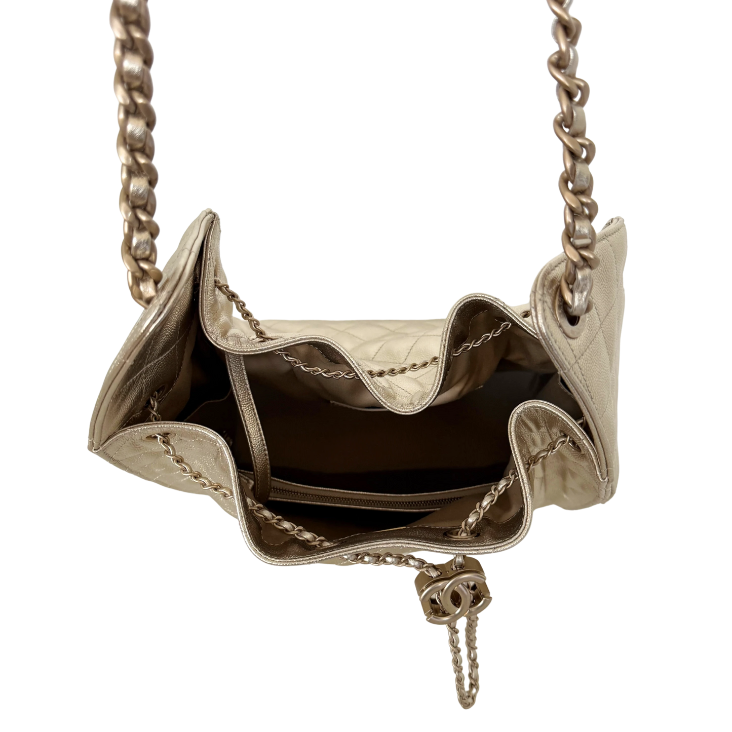 Chanel 25 Small Metallic Champagner Gold Fullset / neuwertig Chanel