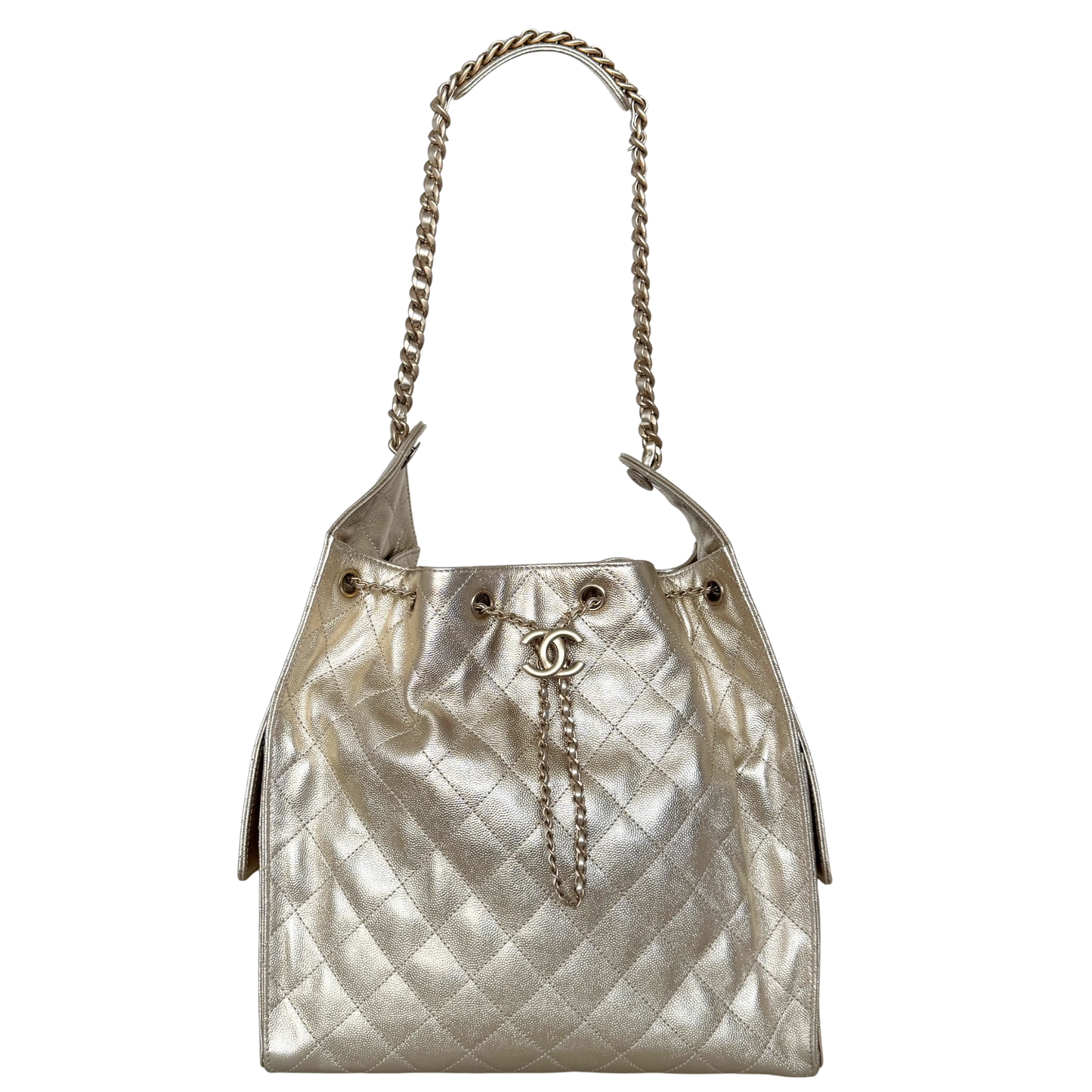 Chanel 25 Small Metallic Champagner Gold Fullset / neuwertig Chanel