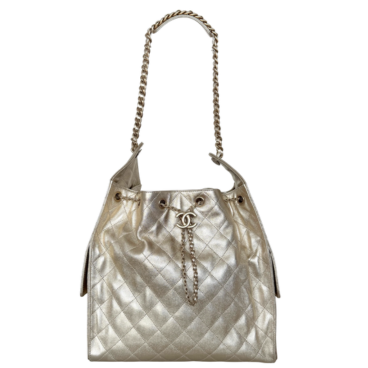 Chanel 25 Small Metallic Champagner Gold Fullset / neuwertig Chanel