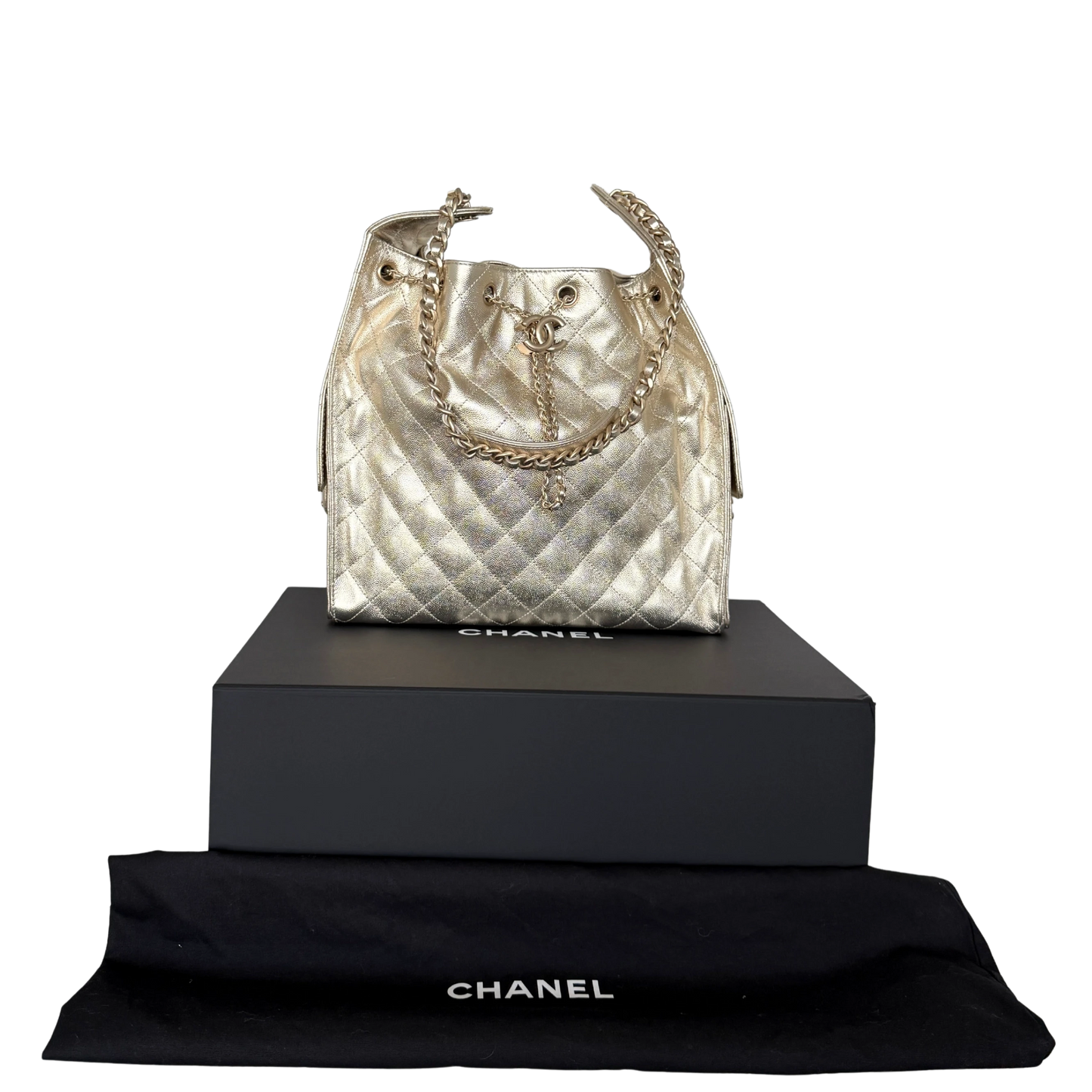 Chanel 25 Small Metallic Champagner Gold Fullset / neuwertig Chanel