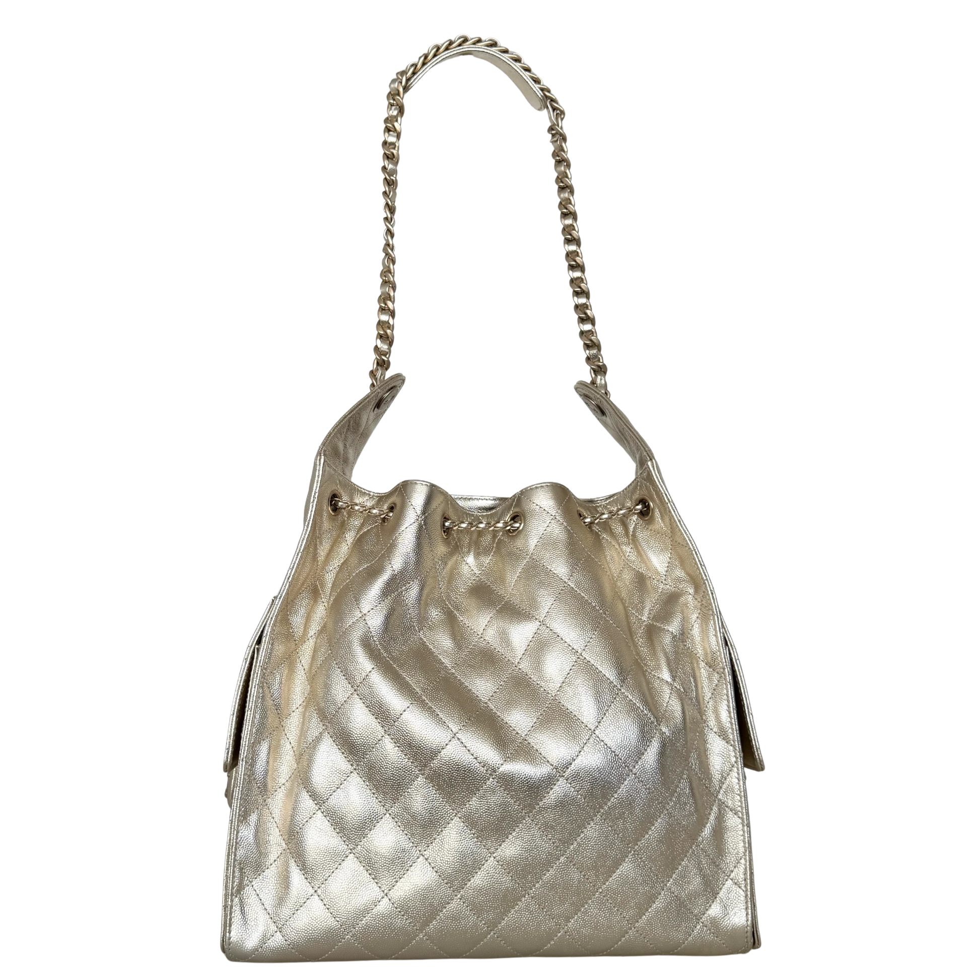 Chanel 25 Small Metallic Champagner Gold Fullset / neuwertig Chanel